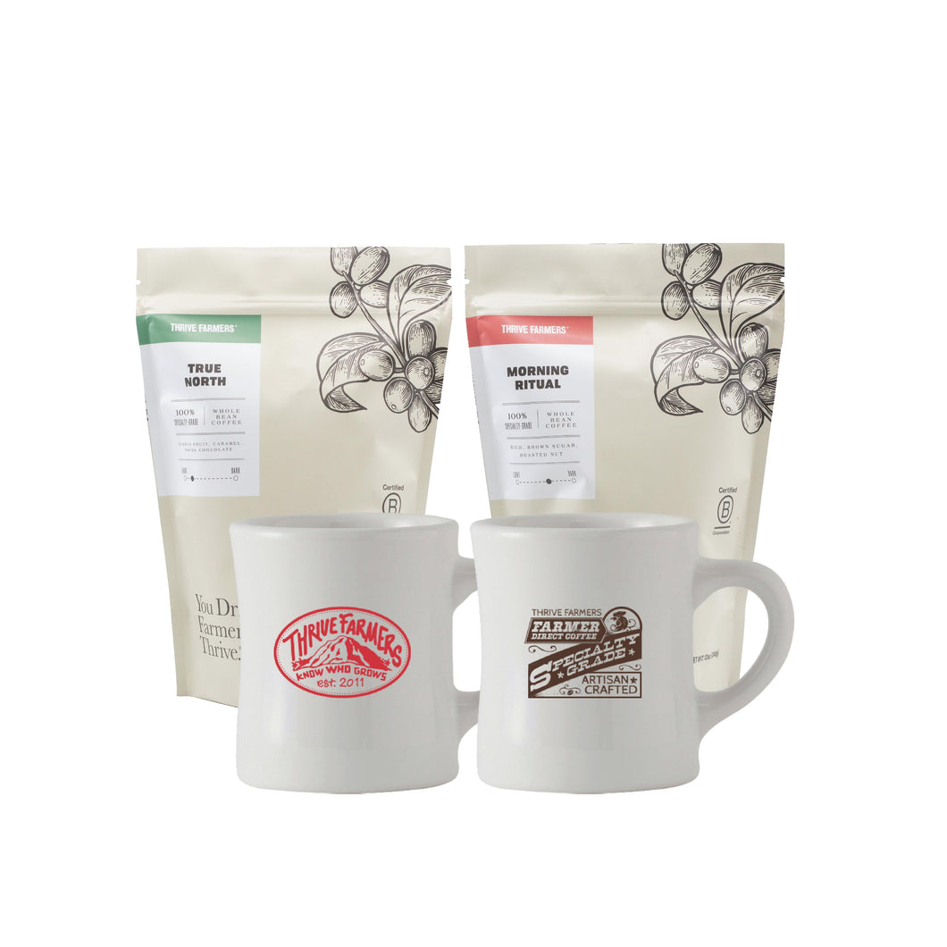 2 Specialty Coffee Bags + 2 Diner Mug Gift Set